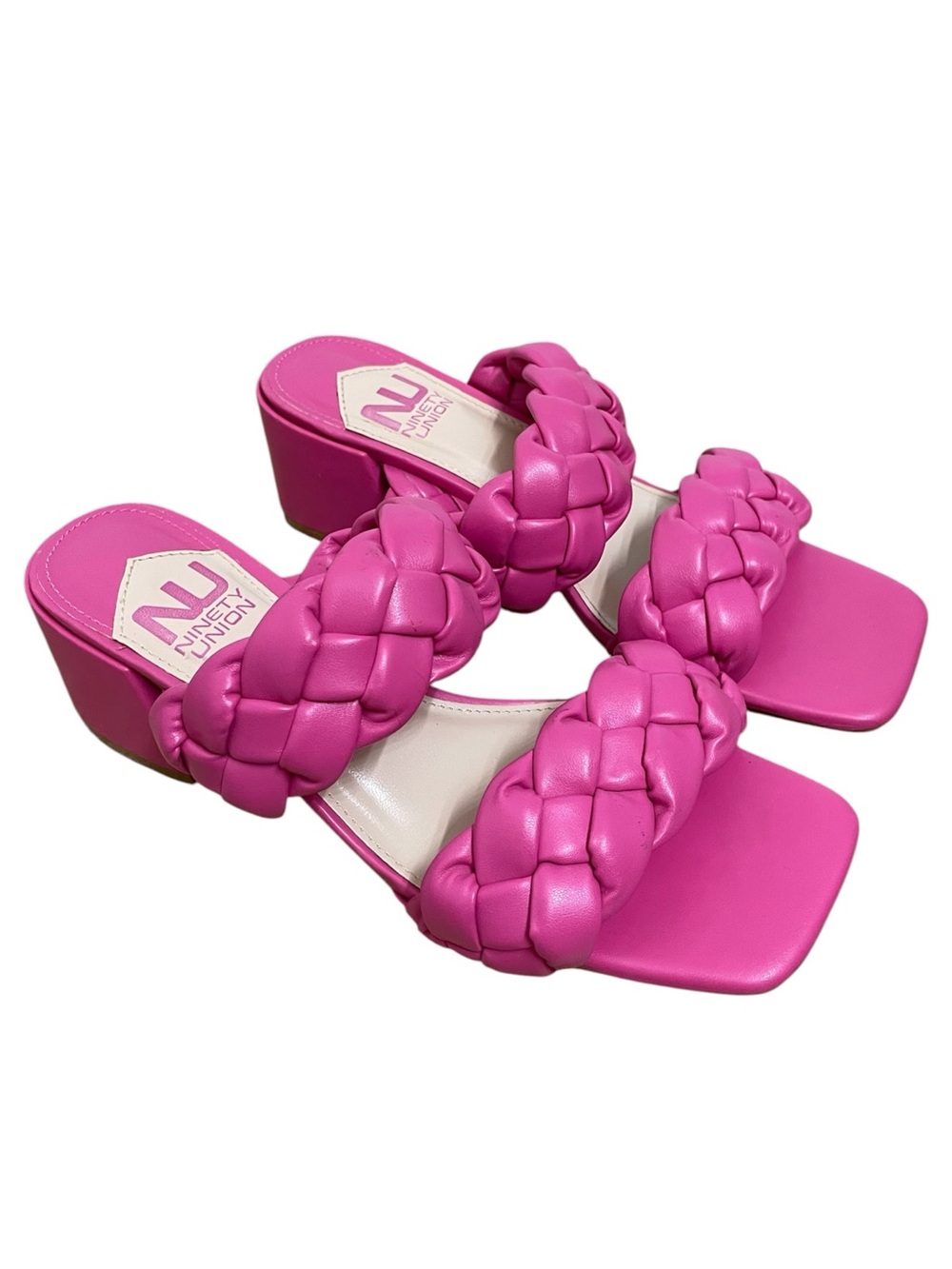 Ninety Union Twist Pink Braided Slide Sandals Women’s Size 7 Block Heel Square
